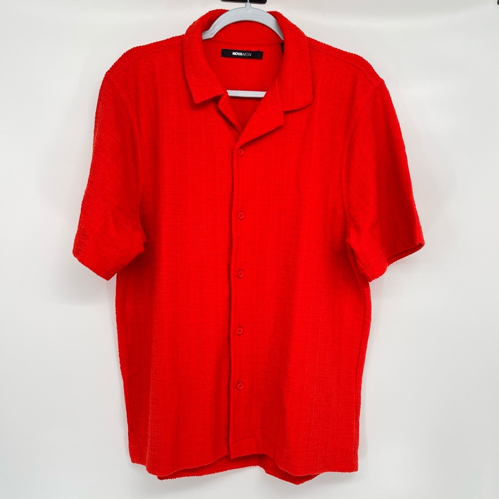 NovaMen Dean Textured Short Sleeve Button Up Men’s Medium Red